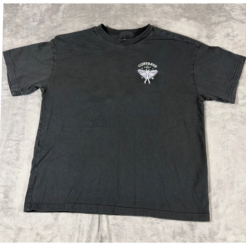 Converse Mens Embroidered Moth Graphic T-Shirt Black Purple Moon Stars 10028337